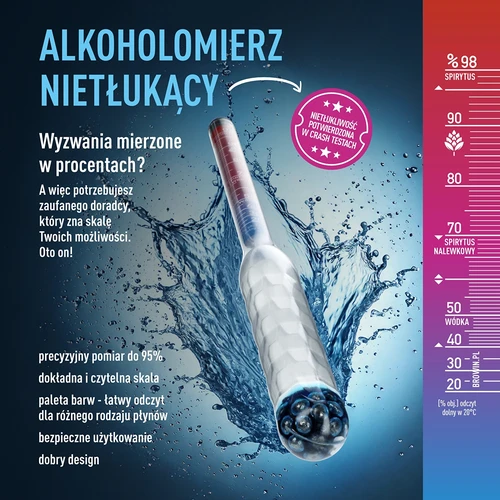 Alkoholometer nerozbitný s skúmavkou, rozsah merania 20-98% - 6