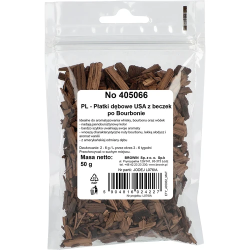 Americké dubové vločky, silne opražené, z bourbonových sudov, 50 g - 2