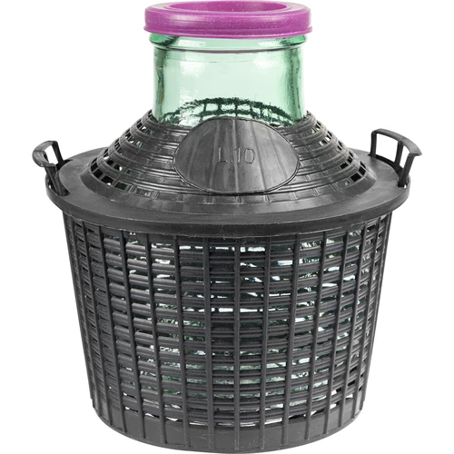 Balón na víno 10 L so širokým hrdlom v plastovom koši