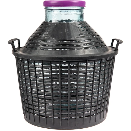 Balón na víno 15 L so širokým hrdlom v plastovom koši