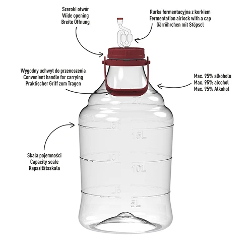 Balón na víno ľahký, nerozbitný s držadlom, 20 L - 4