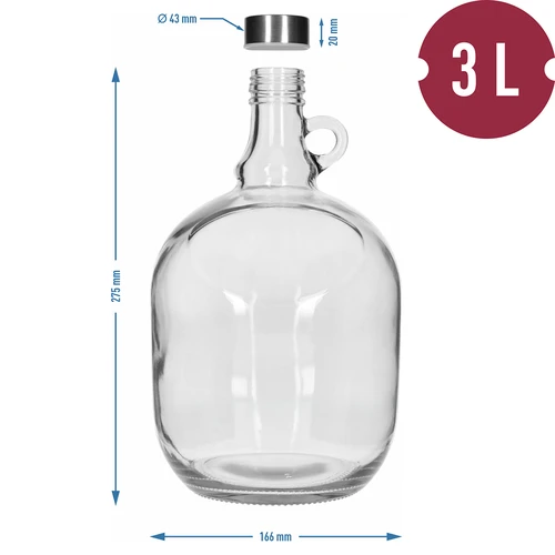 Dáma Demižón 3 L, s kovovým uzáverom fi 43 mm a držadlom - 5