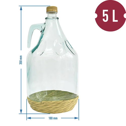 Demižón Dama 5L v opletení, so skrutkovacím uzáverom - 3