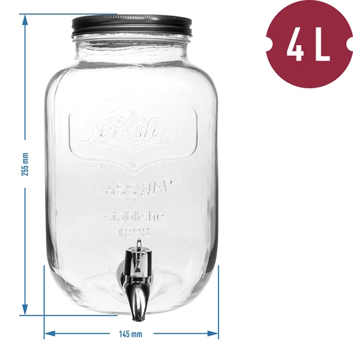 Dóza na limonádu, s kohútikom - sklenená, 4 L - 5