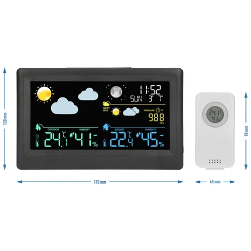 Elektronická meteorologická stanica – bezdrôtová, so senzorom, čierna - 13