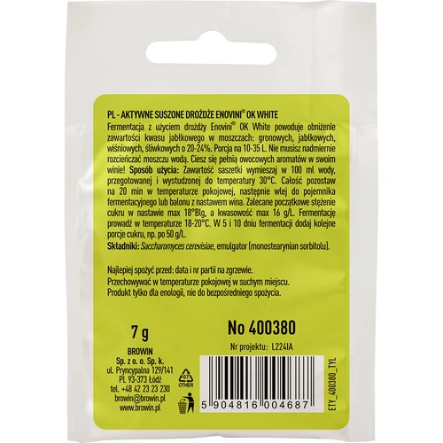 Enovini® OK WHITE - vínne kvasnice znižujúce kyslosť 7 g - 2