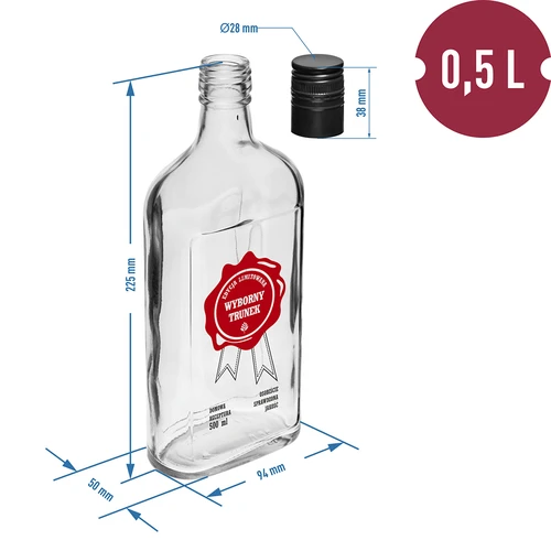 Fľaša 500 ml so skrutkovacím uzáverom, potlač „Wyborny Trunek“, 1 ks - 6