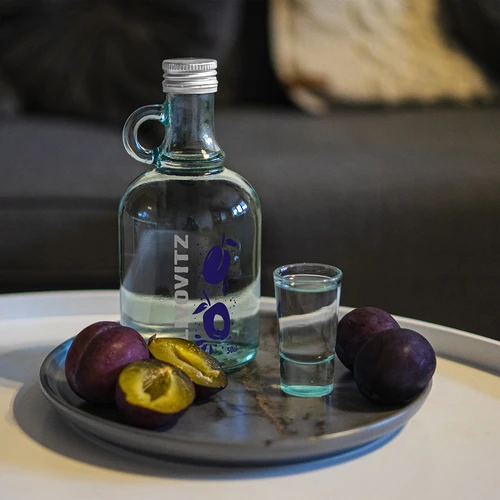 Fľaša 0,5 L so skrutkovacím uzáverom a 2-farebnou potlačou Slivovitz - 4 ks - 8