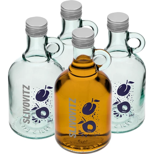 Fľaša 0,5 L so skrutkovacím uzáverom a 2-farebnou potlačou Slivovitz - 4 ks