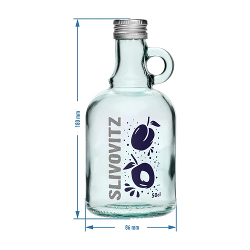 Fľaša 0,5 L so skrutkovacím uzáverom a 2-farebnou potlačou Slivovitz - 4 ks - 7