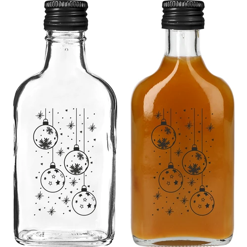 Sklenená fľaša – ploskačka 200 ml so skrutkovacím uzáverom, potlač „Vianočné ozdoby“, 1 ks - 2