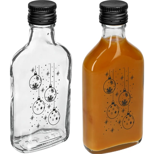 Sklenená fľaša – ploskačka 200 ml so skrutkovacím uzáverom, potlač „Vianočné ozdoby“, 1 ks - 3
