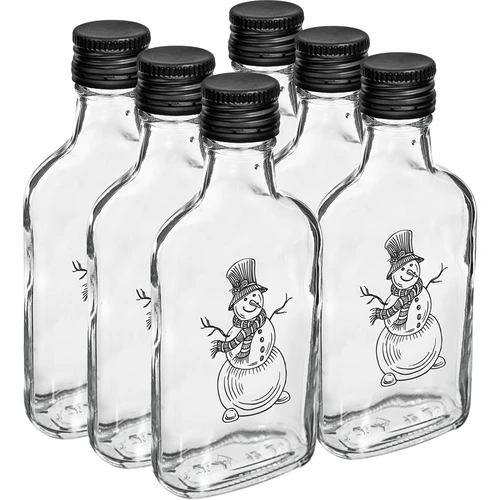 Fľaša ploskačka 200 ml so skrutkovacím uzáverom, potlač „Snehuliak“, 1 ks. - 4