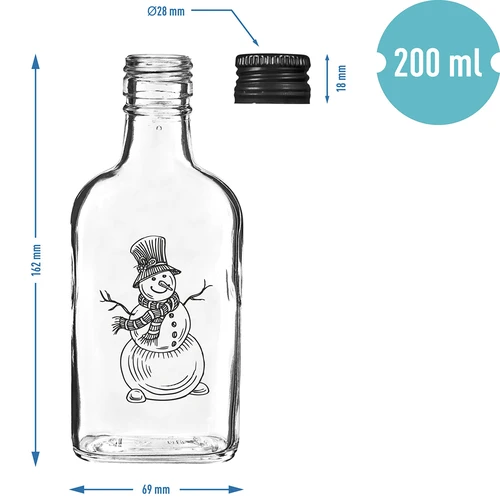 Fľaša ploskačka 200 ml so skrutkovacím uzáverom, potlač „Snehuliak“, 1 ks. - 5