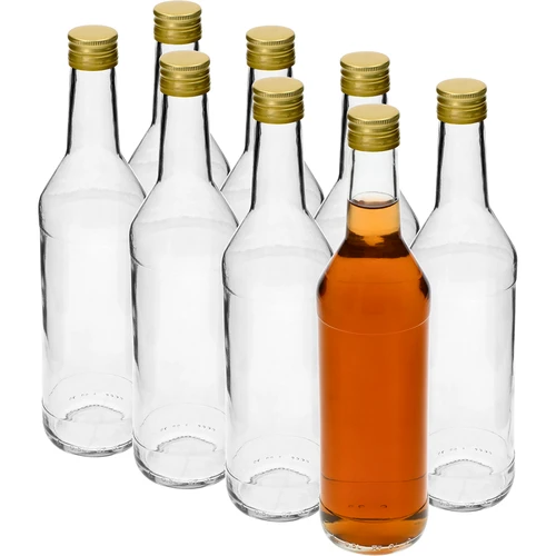 Fľaša 500 ml na vodku rovná s uzávermi - 8 ks. - 2