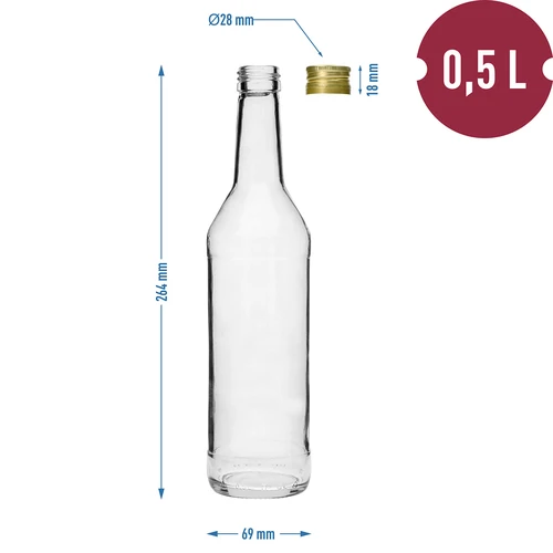 Fľaša 500 ml na vodku rovná s uzávermi - 8 ks. - 7
