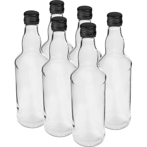 Fľaša 500 ml na vodku, s čiernym skrutkovacím uzáverom, 6 ks