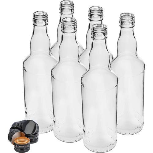 Fľaša 500 ml na vodku, s čiernym skrutkovacím uzáverom, 6 ks - 2