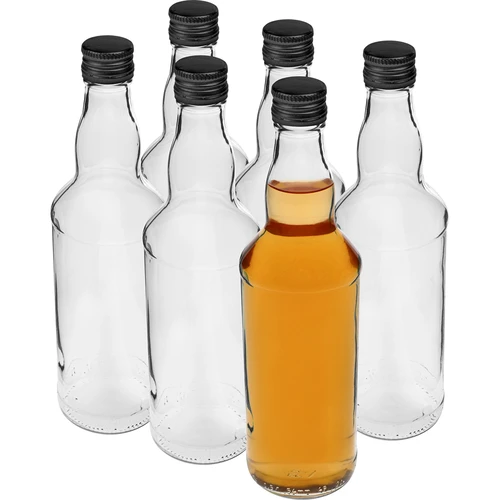 Fľaša 500 ml na vodku, s čiernym skrutkovacím uzáverom, 6 ks - 3