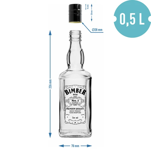 Fľaša Daniels 500 ml so skrutkovacím uzáverom, potlač „Bimber OLD", 1 ks. - 6