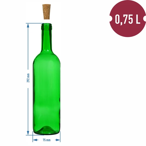 Fľaša na víno 0,75 L zelená - balenie 8 ks. - 6