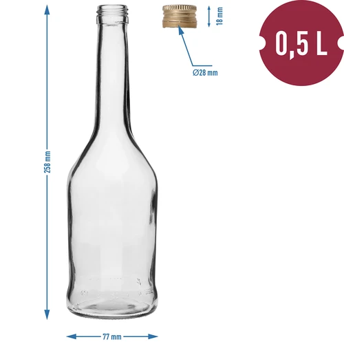 Fľaša Napoleon 500 ml s uzáverom fi28, 6 ks - 7
