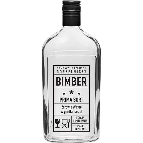 Fľaša – ploskačka 500 ml so skrutkovacím uzáverom, potlač „Bimber PRL“, 1 ks.