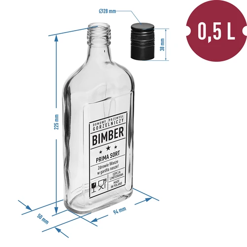 Fľaša – ploskačka 500 ml so skrutkovacím uzáverom, potlač „Bimber PRL“, 1 ks. - 5