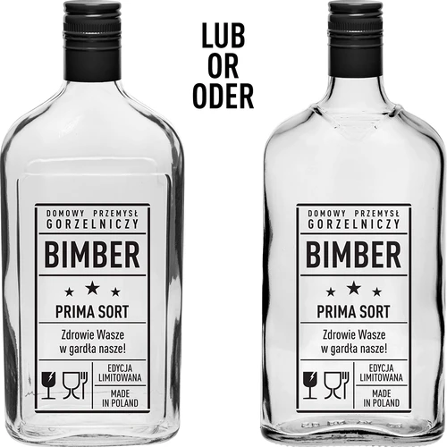 Fľaša – ploskačka 500 ml so skrutkovacím uzáverom, potlač „Bimber PRL“, 1 ks. - 2
