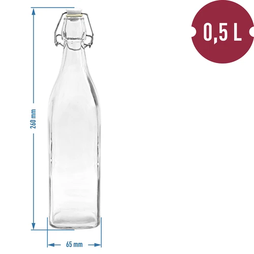 Fľaša Štvorcová s hermetickým uzáverom 0,5 L - 2