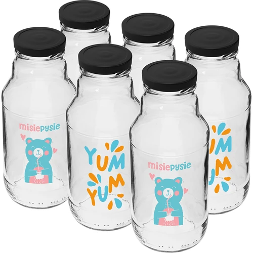 Fľaša twist off 330 ml so skrutkovacím uzáverom fi43 a farebnou potlačou - 6 ks. - 2