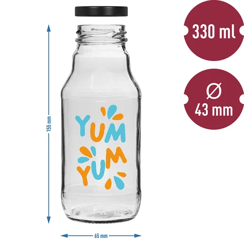 Fľaša twist off 330 ml so skrutkovacím uzáverom fi43 a farebnou potlačou - 6 ks. - 6