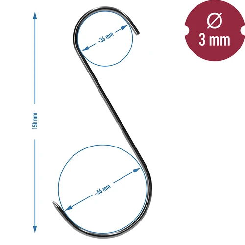 Háčiky na údenie – S, brúsené, 3 mm × 150 mm, 15 ks - 7