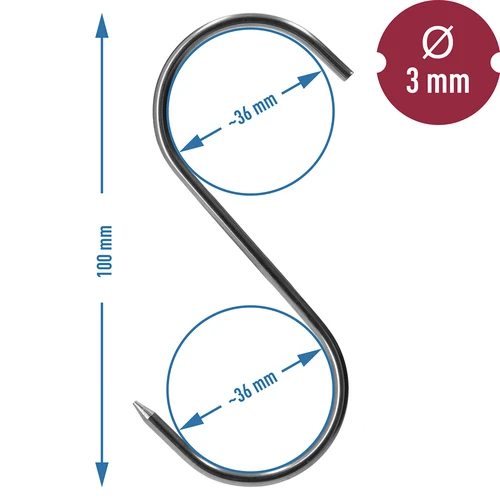 Háčiky na údenie – S, ostrené, 3 mm × 100 mm, 5 ks - 6