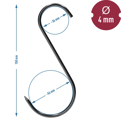 Háky na údenie – S, ostrené, 4 mm x 150 mm, 5 ks. - 6
