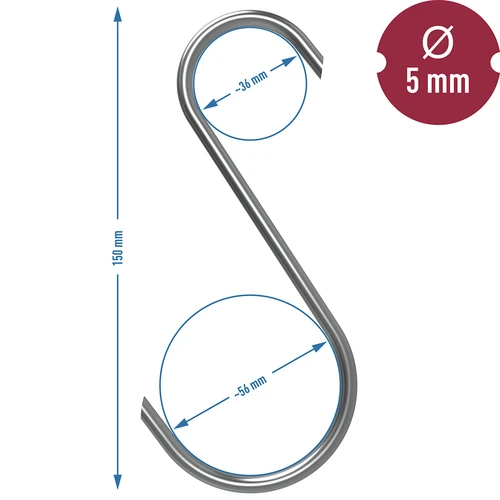 Háky na údenie – S, rezané 45° 5 mm x 150 mm, 5 ks - 7