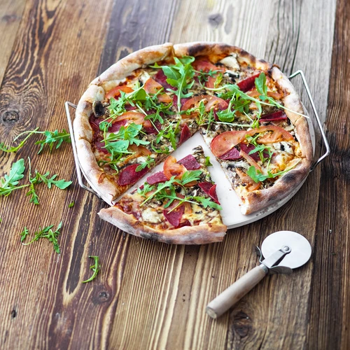 Kameň na pizzu s držadlom a nožom, z kordieritu, okrúhly 33 cm - 17