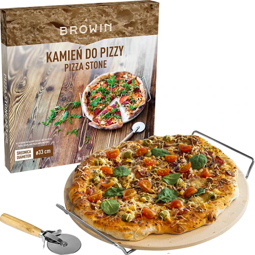 Kameň na pizzu s držadlom a nožom, z kordieritu, okrúhly 33 cm - 7