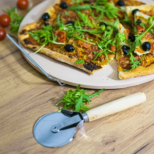Kameň na pizzu s držadlom a nožom, z kordieritu, okrúhly 33 cm - 16