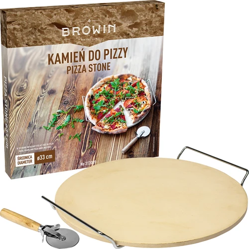 Kameň na pizzu s držadlom a nožom, z kordieritu, okrúhly 33 cm - 6