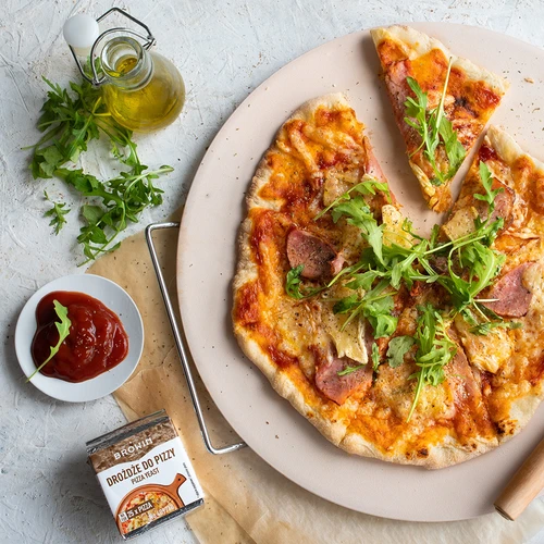Kameň na pizzu s držadlom a nožom, z kordieritu, okrúhly 33 cm - 13