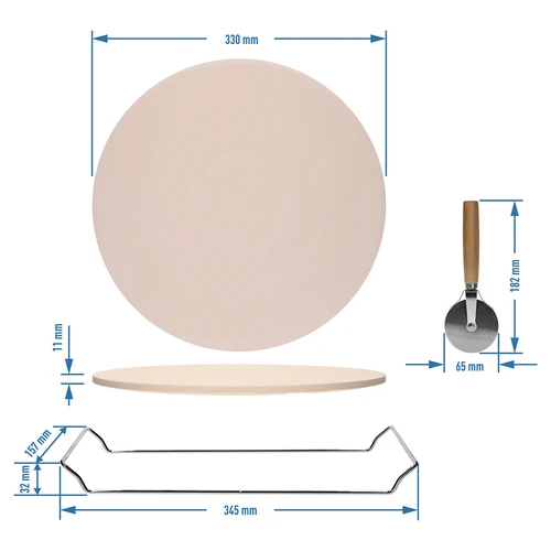Kameň na pizzu s držadlom a nožom, z kordieritu, okrúhly 33 cm - 8