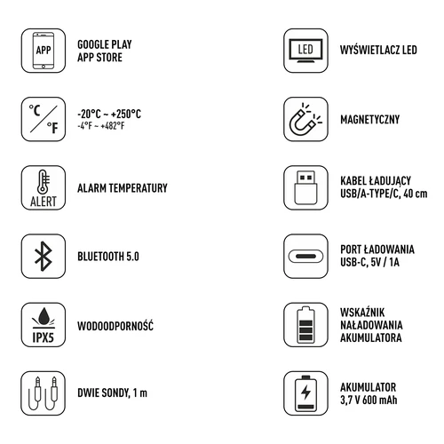 Kuchynský teplomer s Bluetooth, 2 sondy - 8
