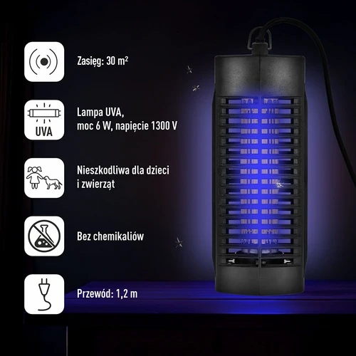 Lampa na hubenie hmyzu Manhattan UVA 6 W, čierna - 7