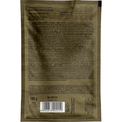 Liehovarnícke kvasnice Turbo Torpedo 5-7 dní 21% 100g - 2
