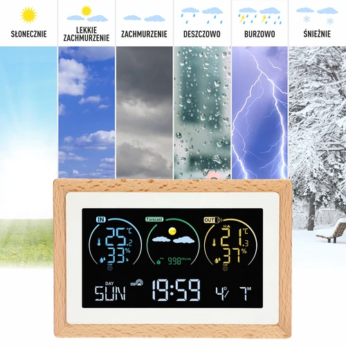 Meteorologická stanica (RCC,DCF) - elektronická, bezdrôtová, podsvietená, senzor, biela - 10
