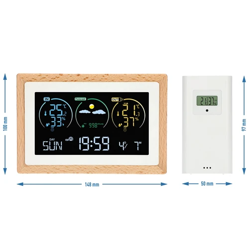 Meteorologická stanica (RCC,DCF) - elektronická, bezdrôtová, podsvietená, senzor, biela - 14