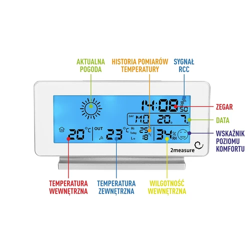 Meteorologická stanica RCC, DCF – elektronická, bezdrôtová, podsvietený senzor, biela - 7