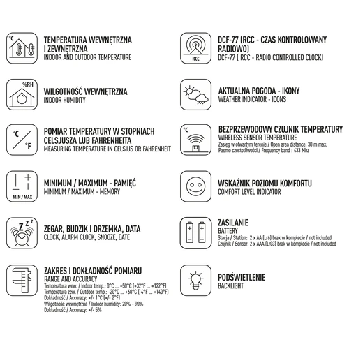 Meteorologická stanica RCC, DCF – elektronická, bezdrôtová, podsvietený senzor, biela - 8