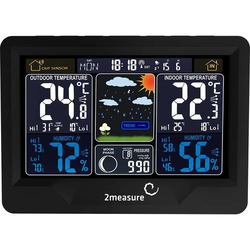 Meteorologická stanica RCC, DCF – elektronická, podsvietená, bezdrôtová, senzor, čierna - 3